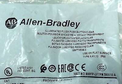 Allen-Bradley 800FP-LF7PN3WX10 White/Clear Illuminated LED Momentary Pushbutton
