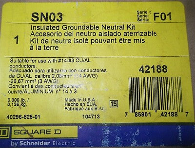 Square D SN03 Insulated Groundable Neutral Kit for Heavy Duty Safety Switch