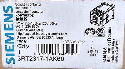 Siemens 3RT2317-1AK60 110/120VAC 22A 4-Pole Contactor