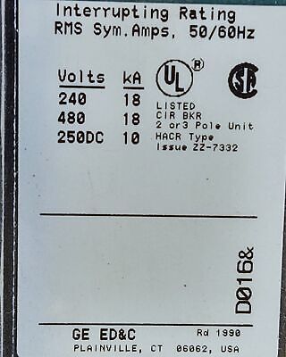 GE TED134100 480 VAC/250 VDC 100 A 3 Pole Industrial Molded Case Circuit Breaker