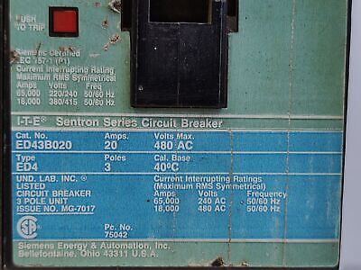 Siemens ED43B020 Circuit Breaker with GF01ED60 Attachment