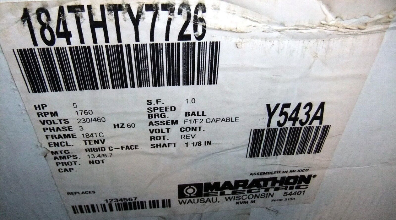 Marathon Motors 5 HP Motor 184THTY7726 1760 RPM
