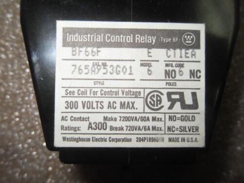 Westinghouse 300V Control Relay BF66F
