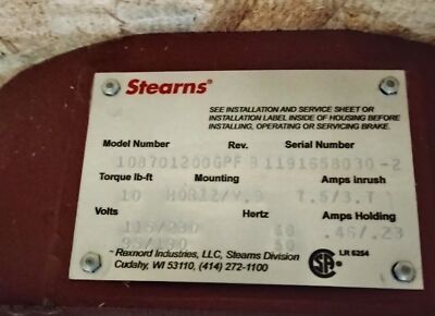 Stearns 108701200GPF 1-3/8 in Bore 115/230 V 10 lb-ft Self-Adjusting Disc Brake