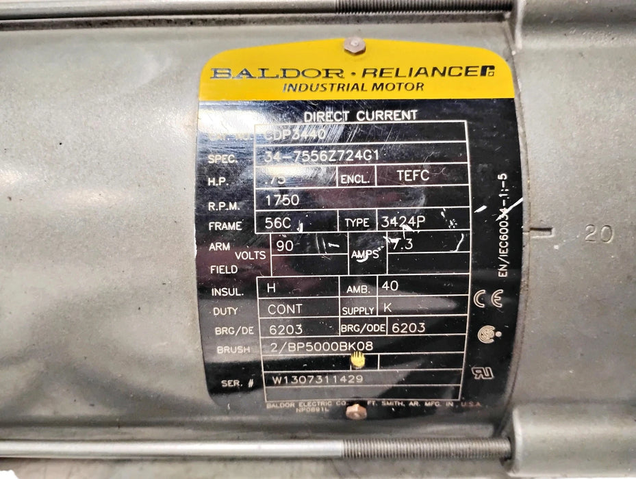 Baldor CDP3440 90 V 3/4 HP 1750 RPM DC Motor w/ FX1-03-B5-56C 3:1 Reducer