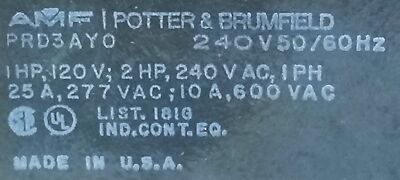 Potter & Brumfield PRD-3AY0-240 240 V AC 25 A 2 HP SPST Relay