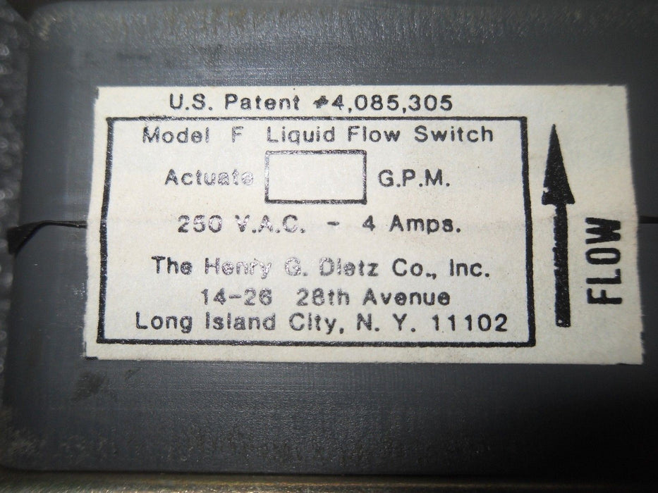 Henry G Dietz Model F Liquid Flow Switch