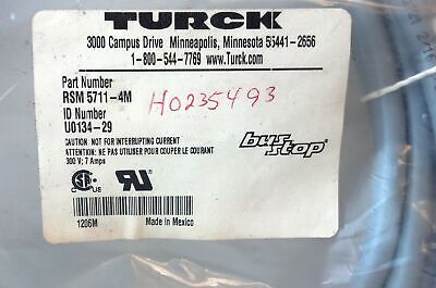Turck RSM 5711-4M 7/8" 5-Pin Male 4 M DeviceNet Single-Ended Cable / Cordset