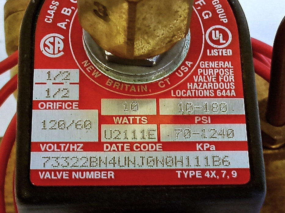 Parker 73322BN4UNJ0N0H111B6 120 V 60 Hz 10 W 1/2 in Solenoid Valve