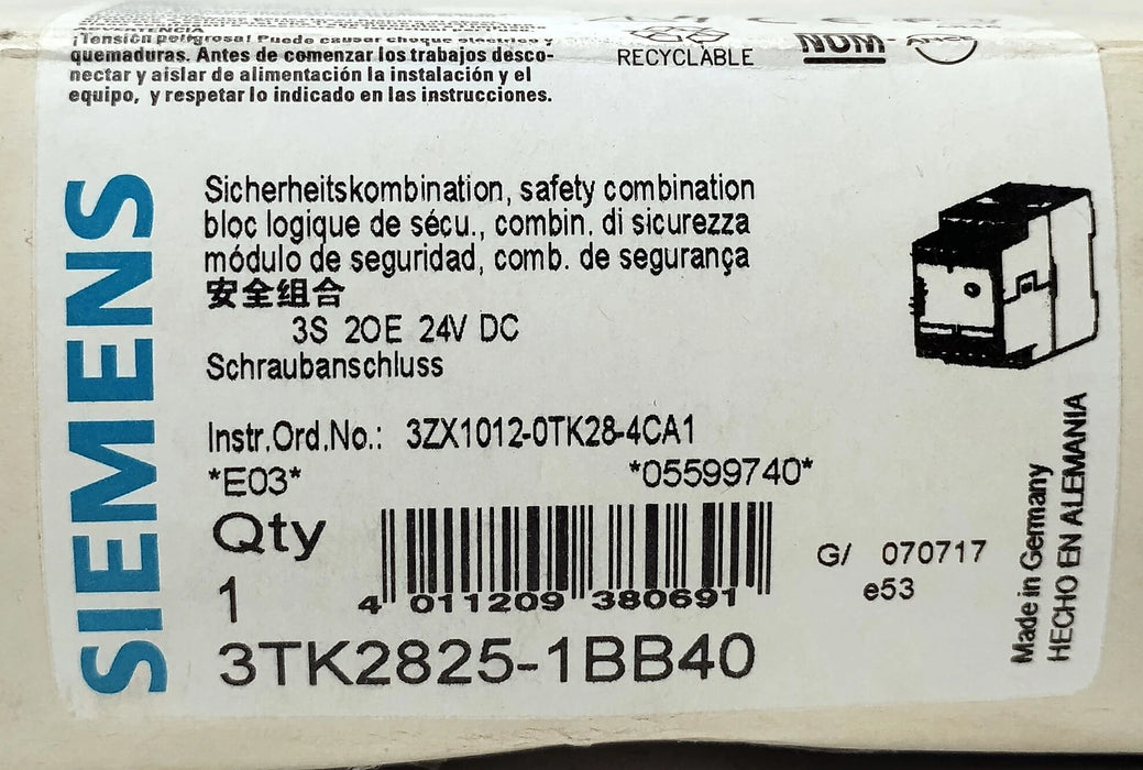 Siemens 3TK2825-1BB40 300 V AC 6 A Dual Channel Safety Relay w/ 24 V DC Coil