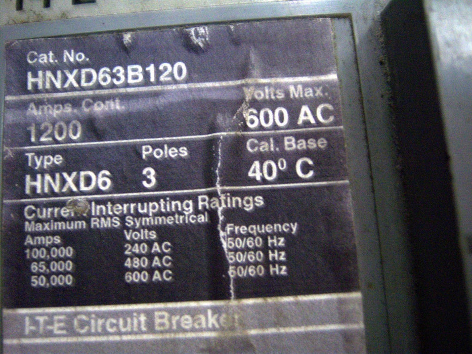 ITE HNXD63B120 600V 1200A Circuit Breaker
