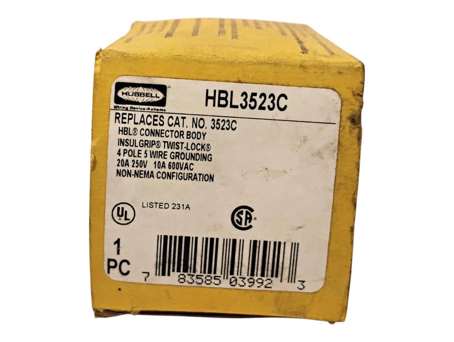 Hubbell HBL3523C 600VAC/250VDC 10/20 A 6000 W 4-Pole 5-Wire TWIST-LOCK Plug
