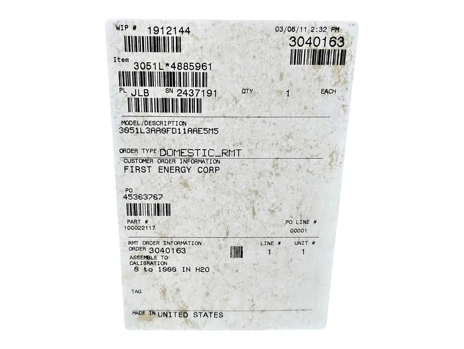Emerson Rosemount 3051L3AA0FD11AAE5M5 0-1000IN H2O 36PSI Liquid Level Transmiter