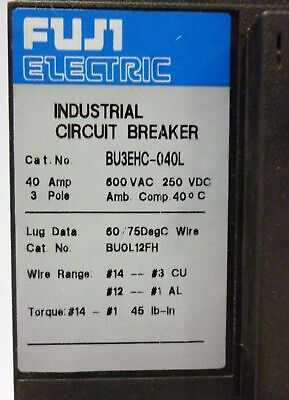 Fuji BU3EH-C040L 600V 40A Molded Case Circuit Breaker