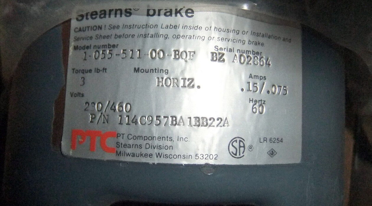 GE Motor with Stearns Brake 5K43MG8091 Brake: 1-055-511-00-BQF