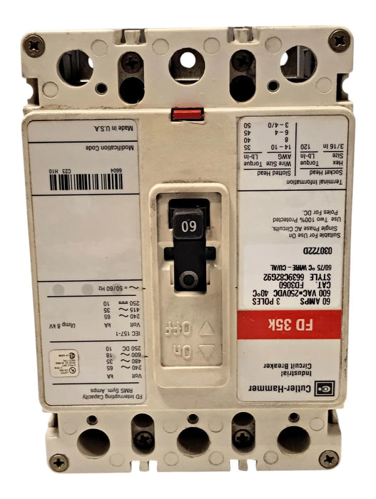 Cutler-Hammer FD3050 600VAC/250VDC 50 A 3-Pole Circuit Breaker