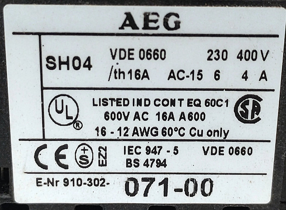 AEG SH04.31Z-A 600 V AC 16 A Mini Relay w/ 24 V DC Coil