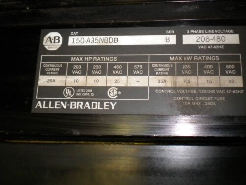 Allen-Bradley Motor Controller 480 VAC 150-A35NBDB Pump Control