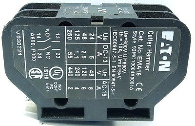 Eaton EMA16 92MC10004A0001A 600 V 10 A 2-Pole Normally Open Auxiliary Contact
