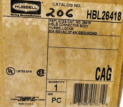 Hubbell HBL26418 600 V AC 60 A 3 Pole 4 Wire Plug