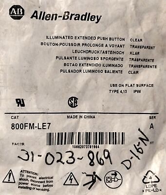 Allen-Bradley 800FM-LE7 Clear Momentary Illuminated Extended Push Button
