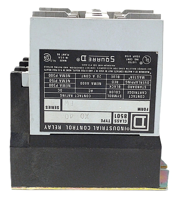 Square D 8501-XO40 600 V AC 10 A Control Relay w/ 110/120 V AC Coil