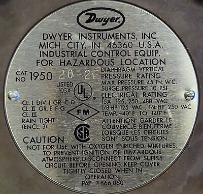 Dwyer 1950-20-2F Explosion Proof Pressure Switch