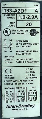 Allen-Bradley 100-A09ND3 Contactor w/ 193-A2D1 Overload Relay & 110/120 V Coil