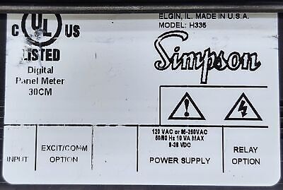 Simpson H335-1-13-0-0-0 H335113000 Panel Meter