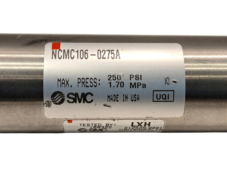 SMC NCMC106-0275A 250 psi Pneumatic Cylinder w/ Rear Clevis Pin