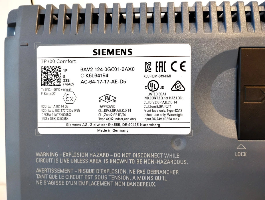 Siemens 6AV2124-0GC01-0AX0 SIMATIC TP700 7" Comfort Panel