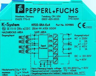 Pepperl KFD2-SRA-EX4 50988S 20-30 V DC Switch Amplifier for Safety Barrier