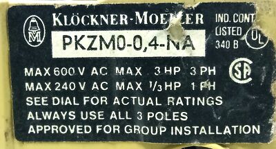 Klockner Moeller PKZM0-0,4-NA 600 V AC 1 to 1.6 Amps Protective Motor Starter