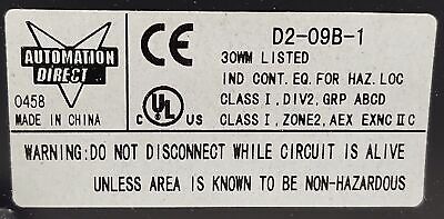 Automation Direct D2-09B-1 9 Slot DirectLOGIC 205 PLC I/O Base