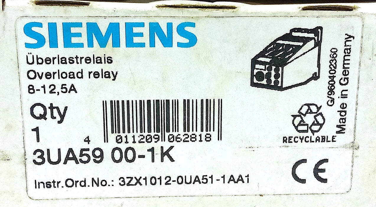 Siemens 3UA5900-1K 8-12.5 A Adjustable Solid State Overload Protection Relay