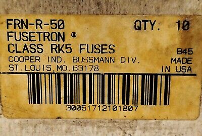 Bussmann FRN-R-50 250 V AC / 125 V DC 50 A Time Delay Fuses - Lot of 7