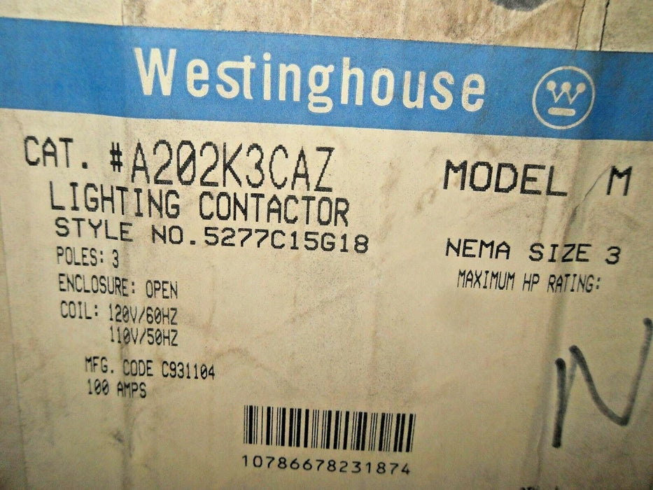 Westinghouse A202K3CAZ 100A 600VAC Contactor