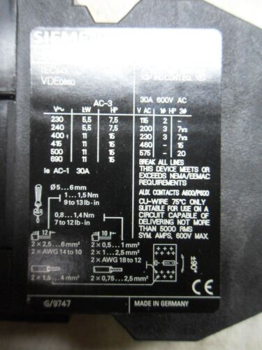 Siemens 3TF4-310-0BB4 Contactor