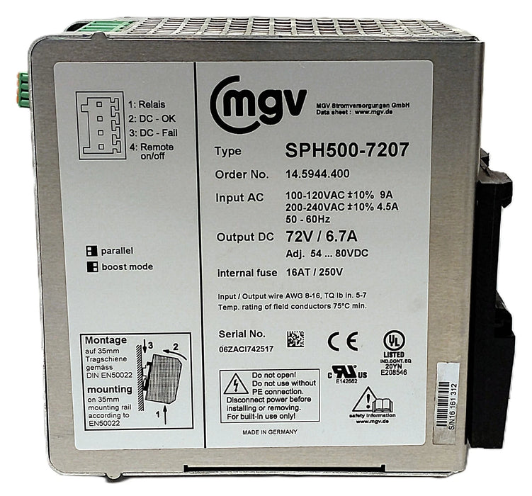 MGV SPH500-7207 14.5944.400 120/240 V AC PLC Power Supply