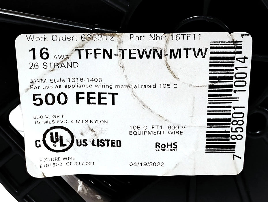 Unbranded TFFN-TEWN-MTW 600 V 16 AWG 26 Strand Wire
