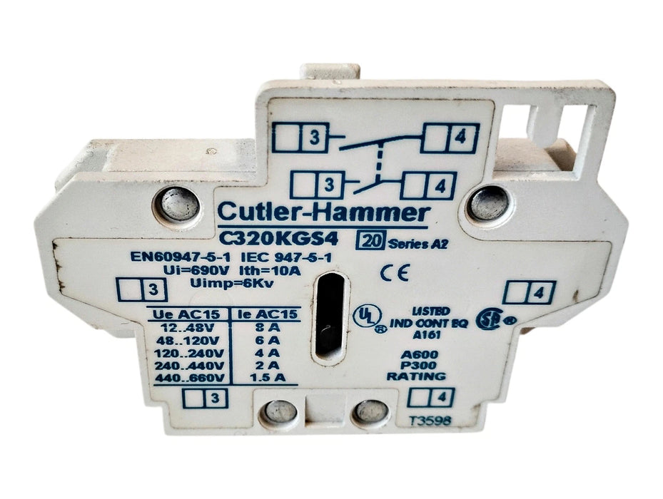 Cutler-Hammer C320KGS4 Ser A2 Auxiliary Contact