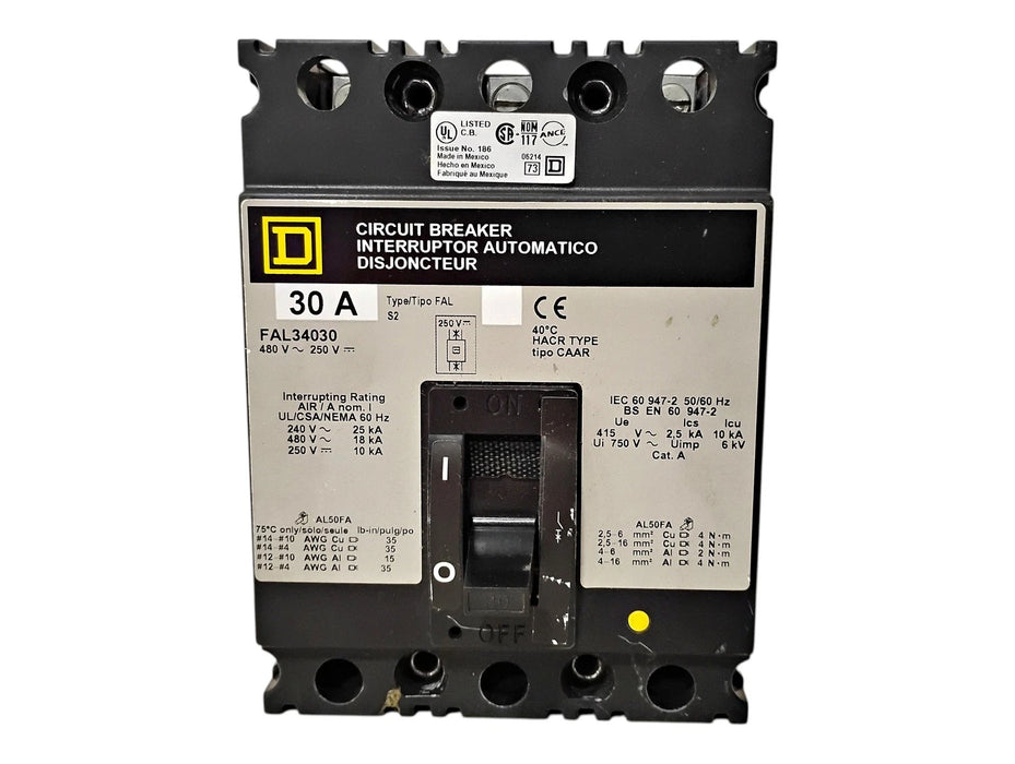Square D FAL34030 480 V AC 250 V DC 30 A 3 P Circuit Breaker