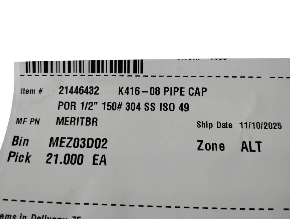Merit Brass K416-08 1/2" FNPT 150 lb 304 SS Banded Pipe Cap - Lot of 21
