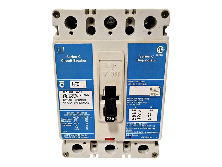 Cutler-Hammer HFD3225 3A16275G60 225 A Series C Circuit Breaker