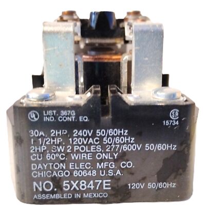 Dayton 5X847E 120 V AC 60 Hz DPDT Power Relay