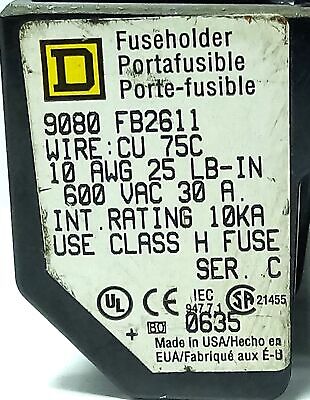 Square D 9080 FB2611 600 V 30 A 2 Pole Fuse Holders
