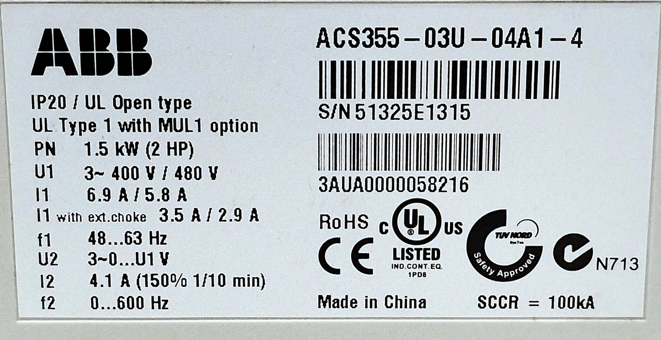 ABB ACS355-03U-04A1-4 380-480 V AC 4.1 A AC Drive w/ AC3-CP-A Controller