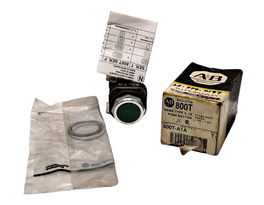 Allen-Bradley 800T-A1A Series T 30.5 mm Pushbutton w/ Flush Green Head