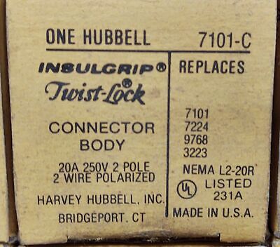 Hubbell HBL7101-C 7101-C 2 Pole 2 Wire 20 A 250 V Female Locking Plug