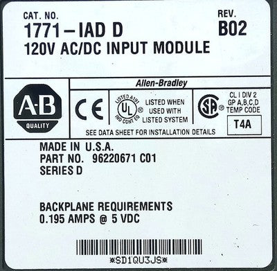 Allen-Bradley 1771-IAD 96220671 PLC-5 120 V AC/125 V DC PLC Input Module